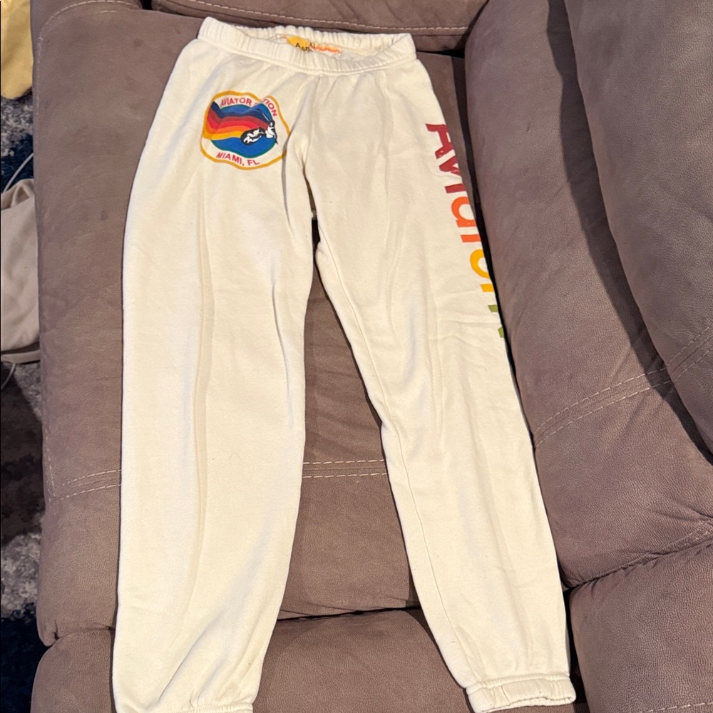Women’s Aviator Nation Cream Sweatpants with Rainbow Logo Size XS